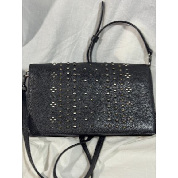 A211 Coach Black Foldover Bandana Rivet wallet with strap - Picture 1 of 6